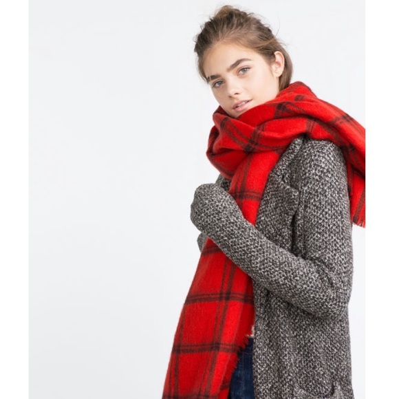 Zara plaid red blanket scarf - Picture 1 of 2